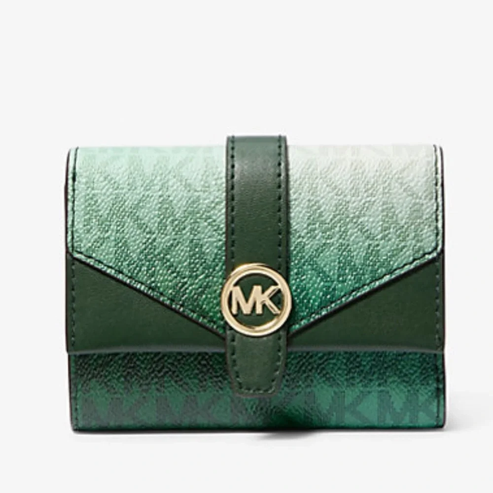MICHAEL KORS Greenwich Medium Ombré Signature Logo Tri-Fold Wallet Moss Multi NW